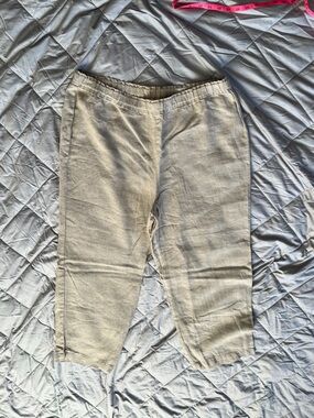 Eileen Fisher Women’s Light Beige Linen Cropped Pants